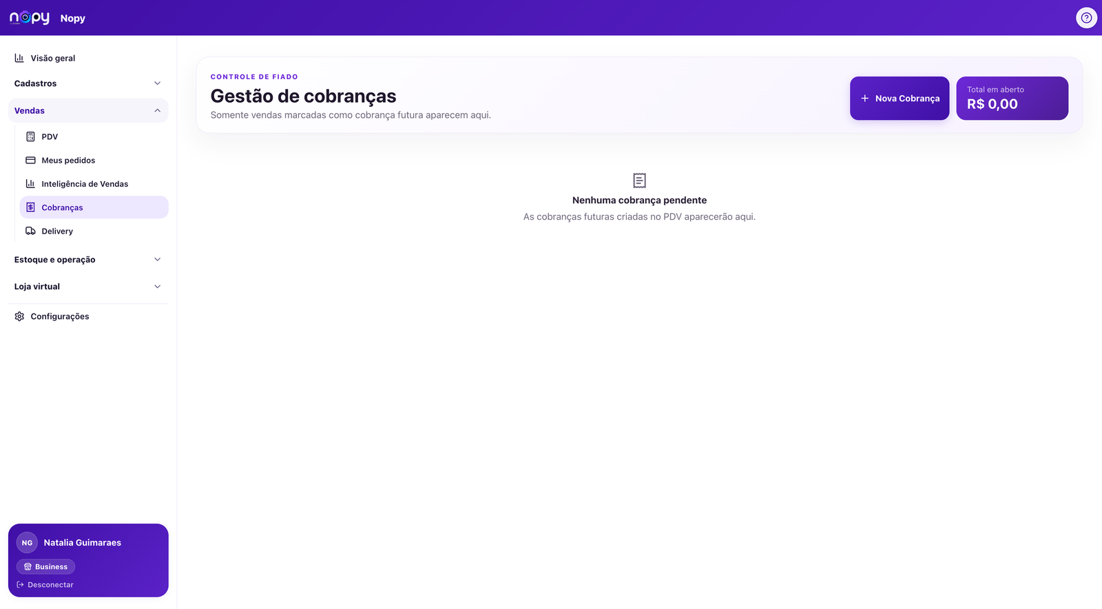 Gestão de cobranças do Nopy